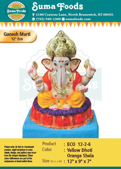 12" Paper Mache Ganesh Murti Model 12-2-6