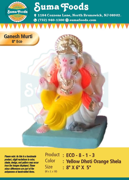8" Paper Mache Ganesh Murti Model 8-1-3