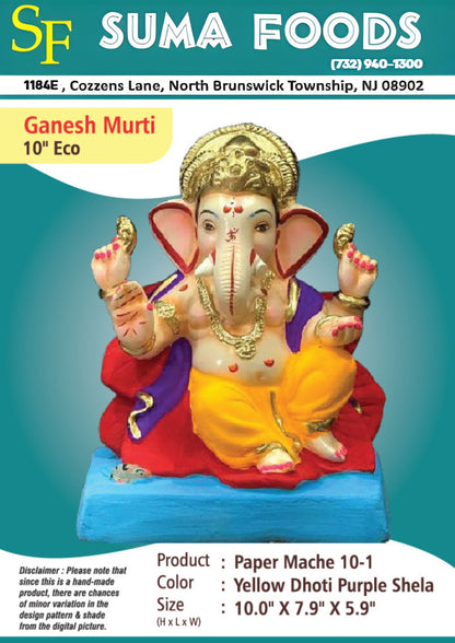 10" Paper Mache Eco Ganesh Murti Model 10-1-25